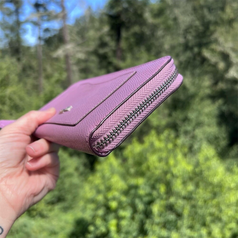 COACH Long Zip-Around Purple Crossgrain Leather Wallet Silver Hardware AUTHENTIC - Picture 8 of 11